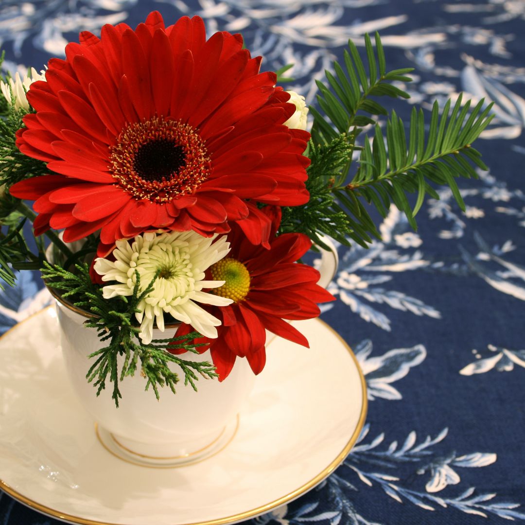 Red Flower In a Cup Centerpiece